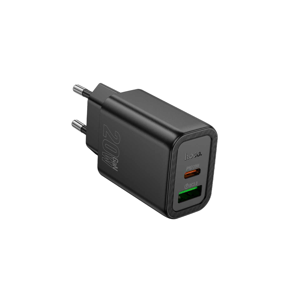 USB-C 20W + USB QC3.0 18W Charger - Black