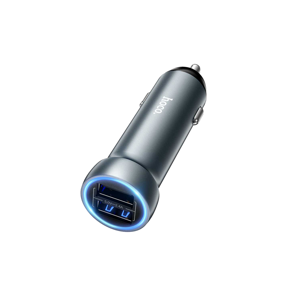 2X USB 2.4A Car Charger - Metal Grey