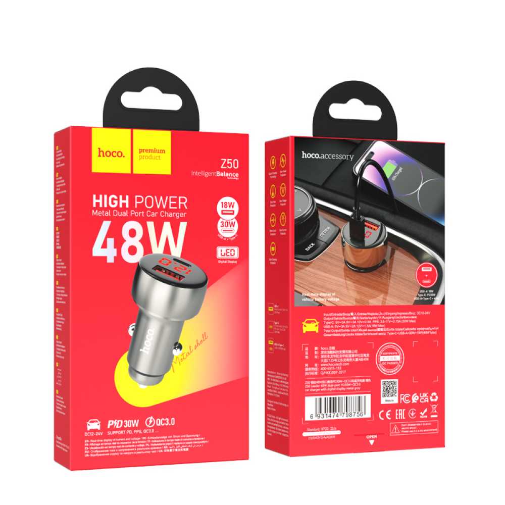 48W USB-C PD 30W + USB QC3.0 18W Car Charger