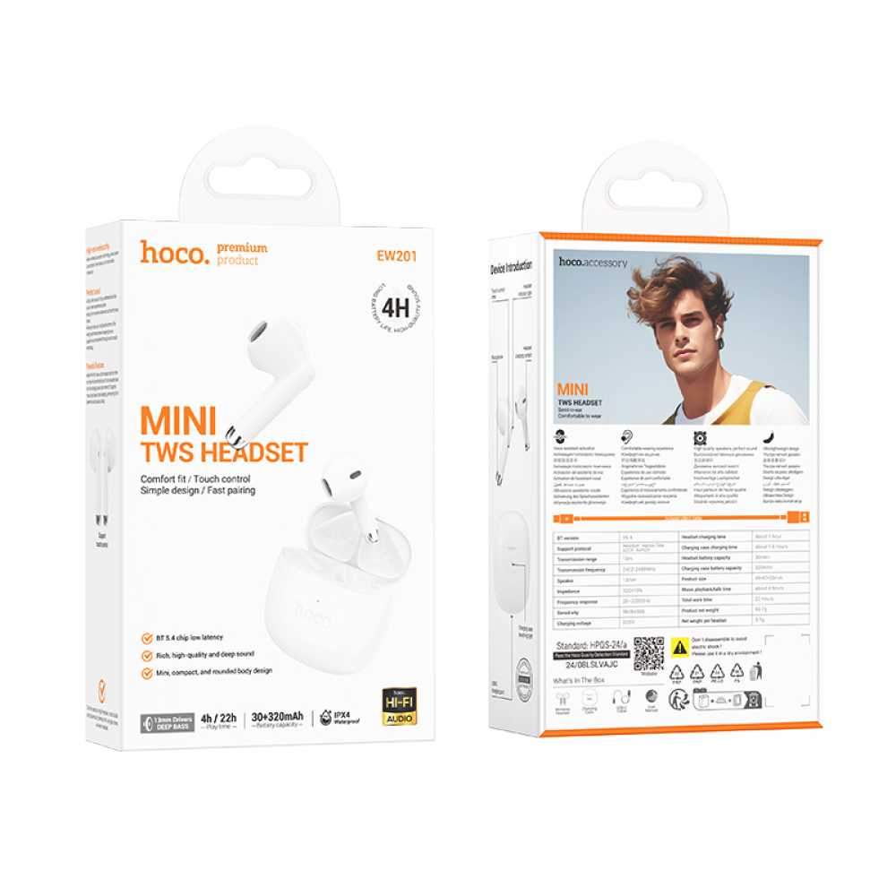 EW201 Wireless Headphones with Charging Case (BT v5.4)